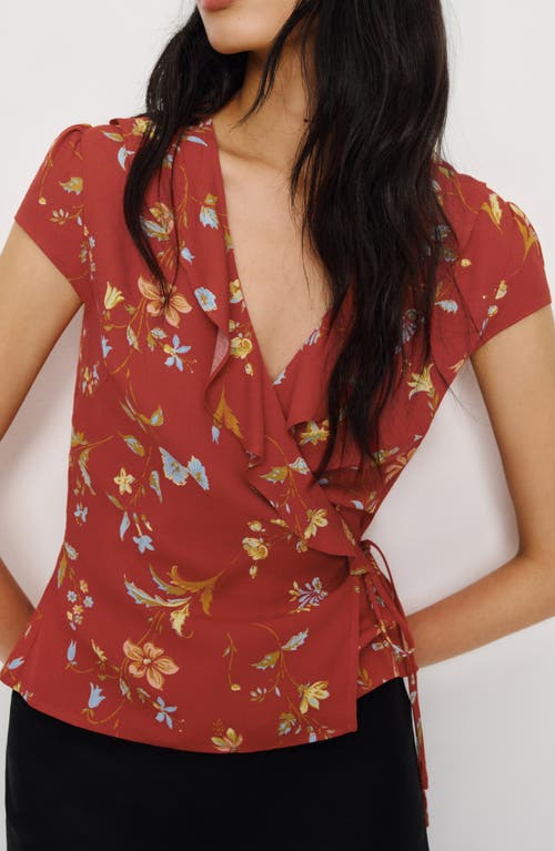 Reformation Clemence Print Wrap Top In Red
