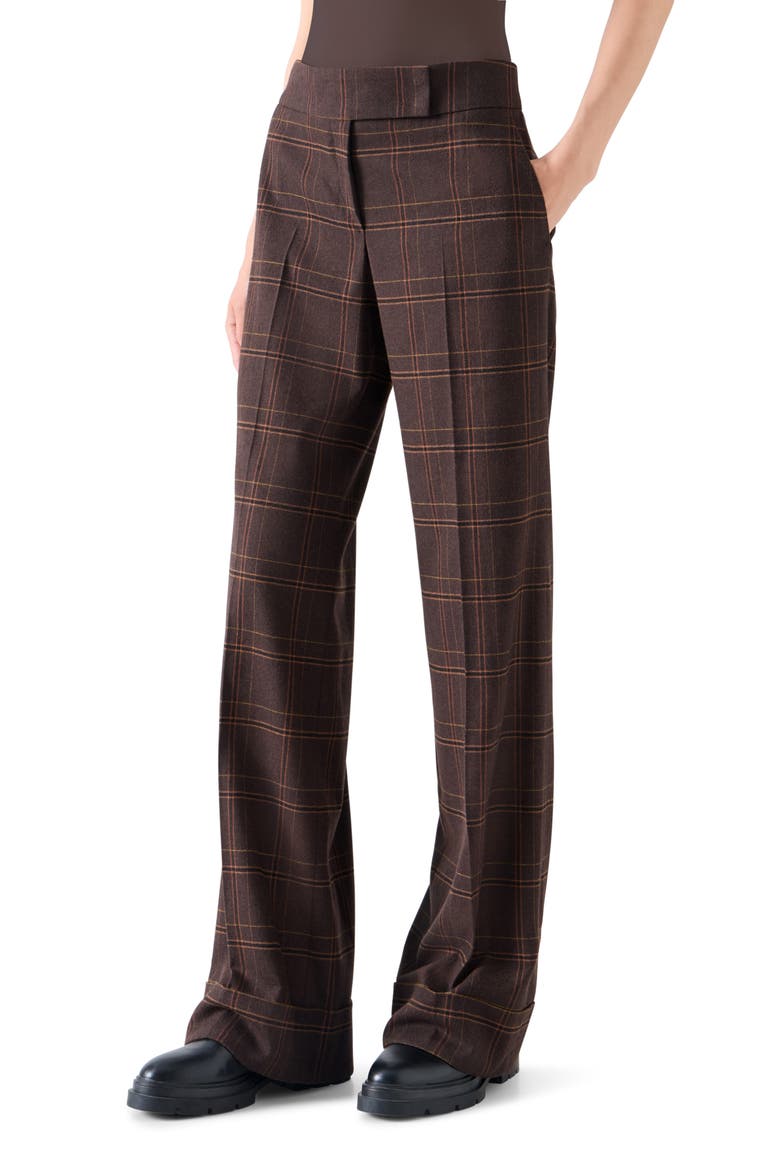 Milly Blanket Check Wool Blend Straight Leg Pants, Alternate, color, ESPRESSO-CARAMEL