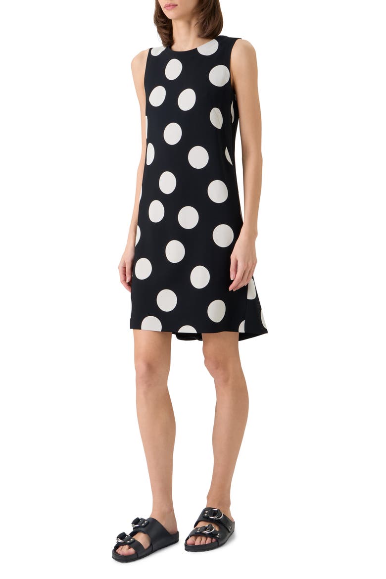 X-Large Polka Dot Stretch Crepe A-Line Minidress, Alternate, color, BLACK-CREAM