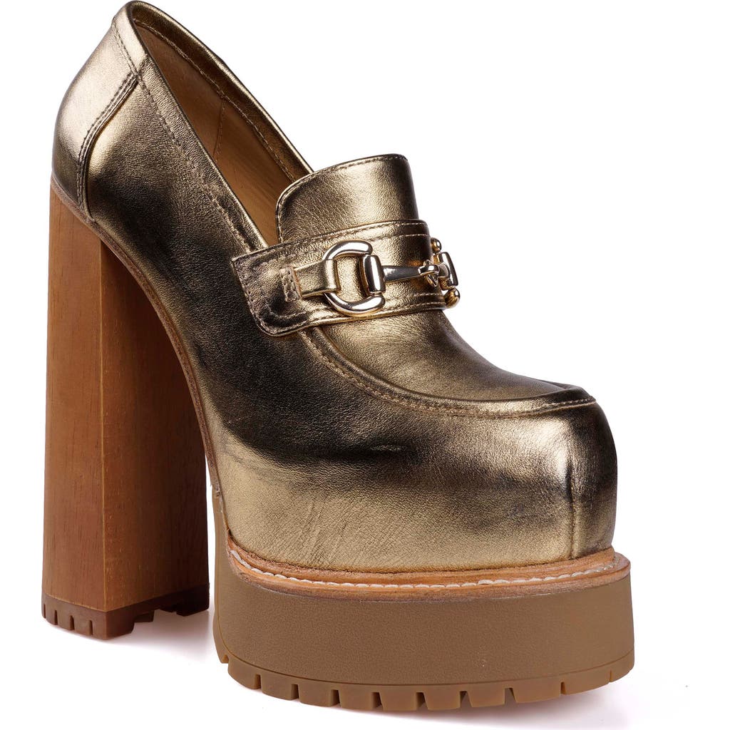 Zigi Thai Platform Bit Loafer Pump In Metallic Gold