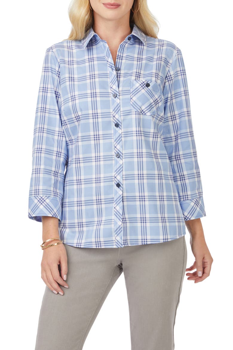 Hampton Plaid Non-Iron Button-Up Shirt, Main, color, BALTIC BLUE