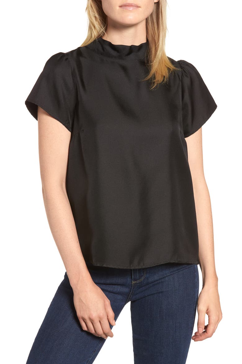 Collection Bow Back Silk Top, Main, color, BLACK