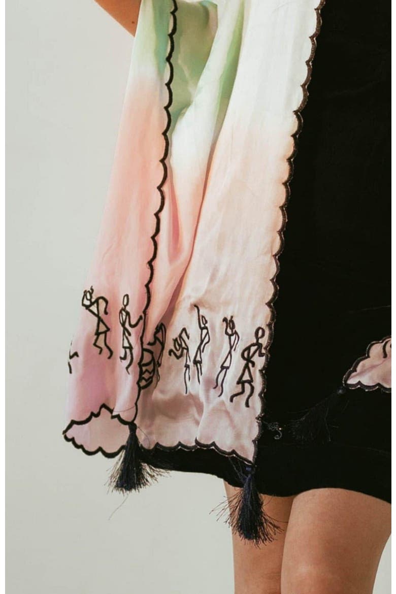 Varli Embroidered Shaded Scarf, Alternate, color, Light Pink Shaded