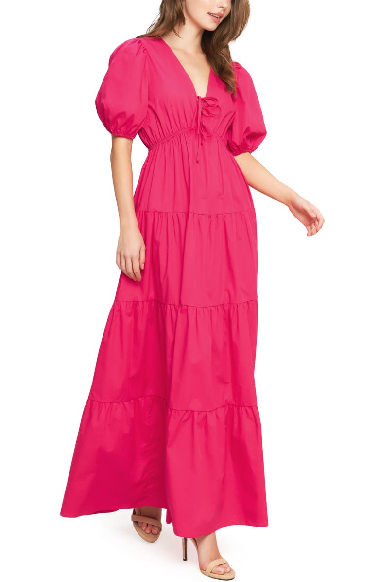 FLYING TOMATO Puff Sleeve Tiered Maxi Dress, Alternate, color, Fuchsia