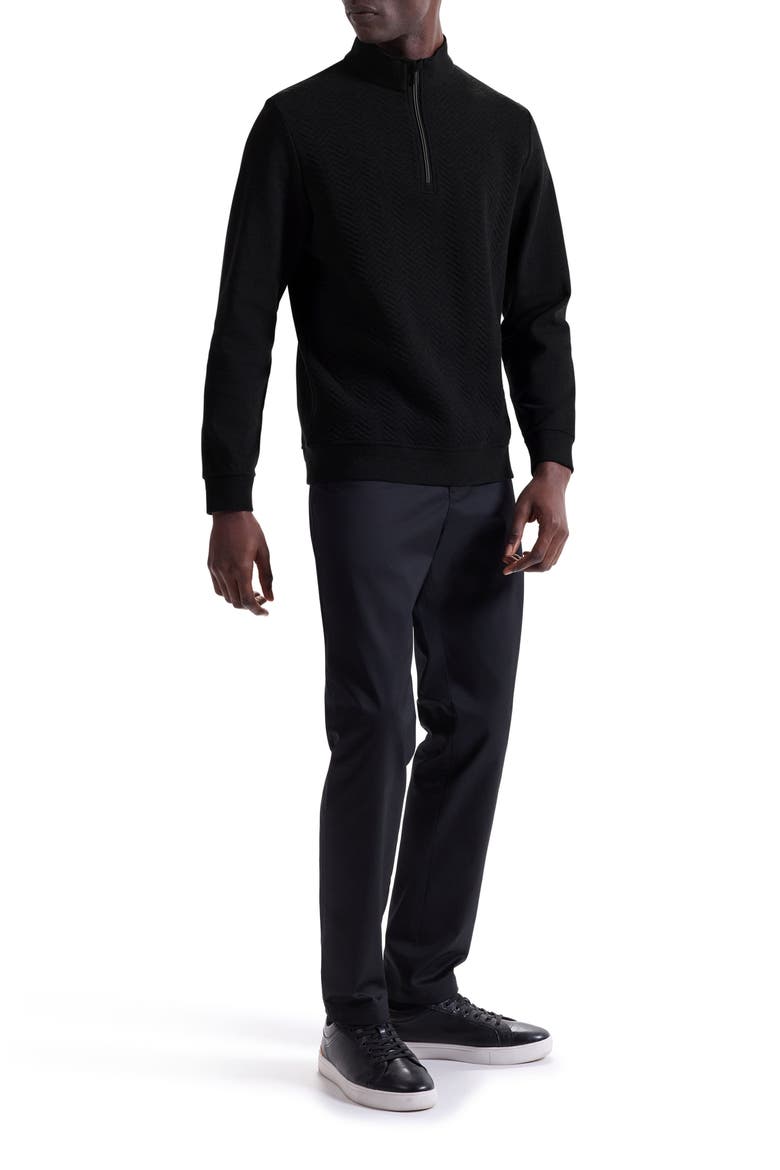 Chevron Quarter Zip Cotton Blend Pullover, Alternate, color, BLACK