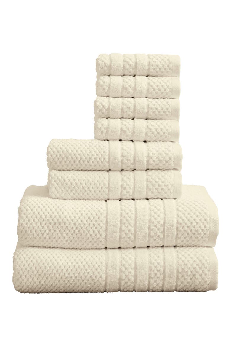 Cotton Checkered Texture 8-Piece Bath Towel Set, Main, color, IVORY