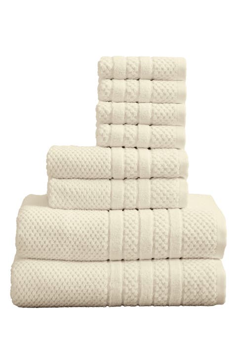 Cotton Checkered Texture 8-Piece Bath Towel Set