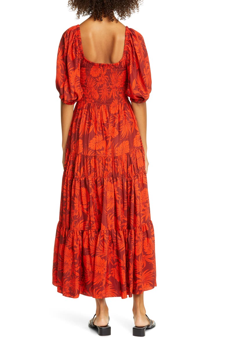 Smocked Bodice Silk Maxi Dress, Alternate, color, RAISIN/ POPPY PALM