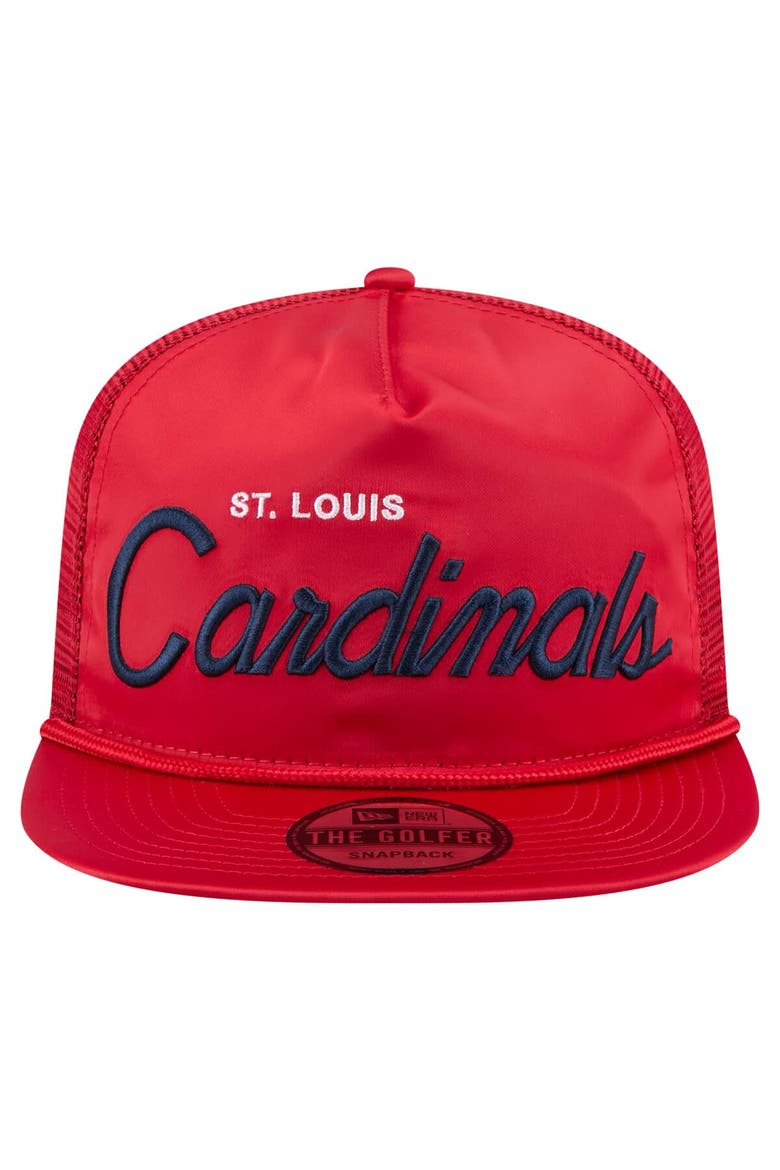 Men's New Era Red St. Louis Cardinals Retro Satin Script Golfer Adjustable Hat, Alternate, color, Red