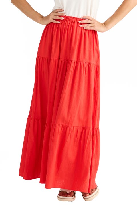 Erini Tiered Linen Blend Maxi Skirt