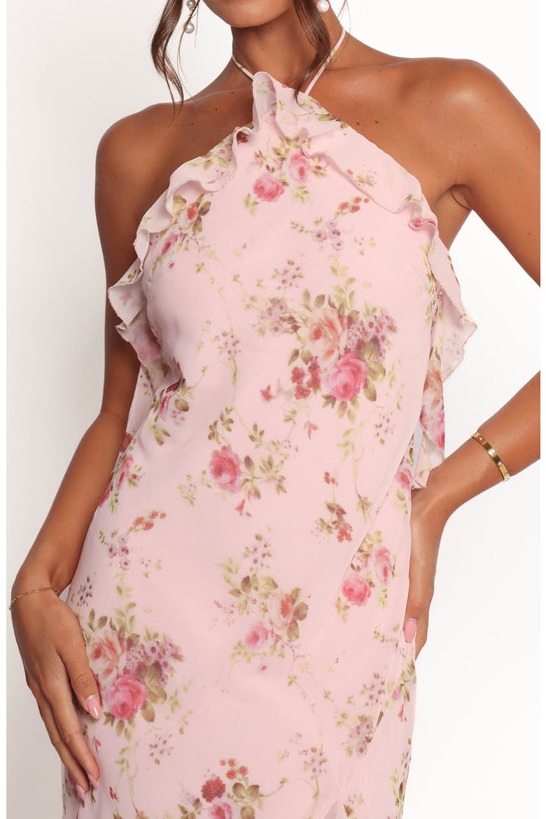 Patricia Ruffle Detail Halter Neck Maxi Dress, Alternate, color, PALE PINK FLORAL