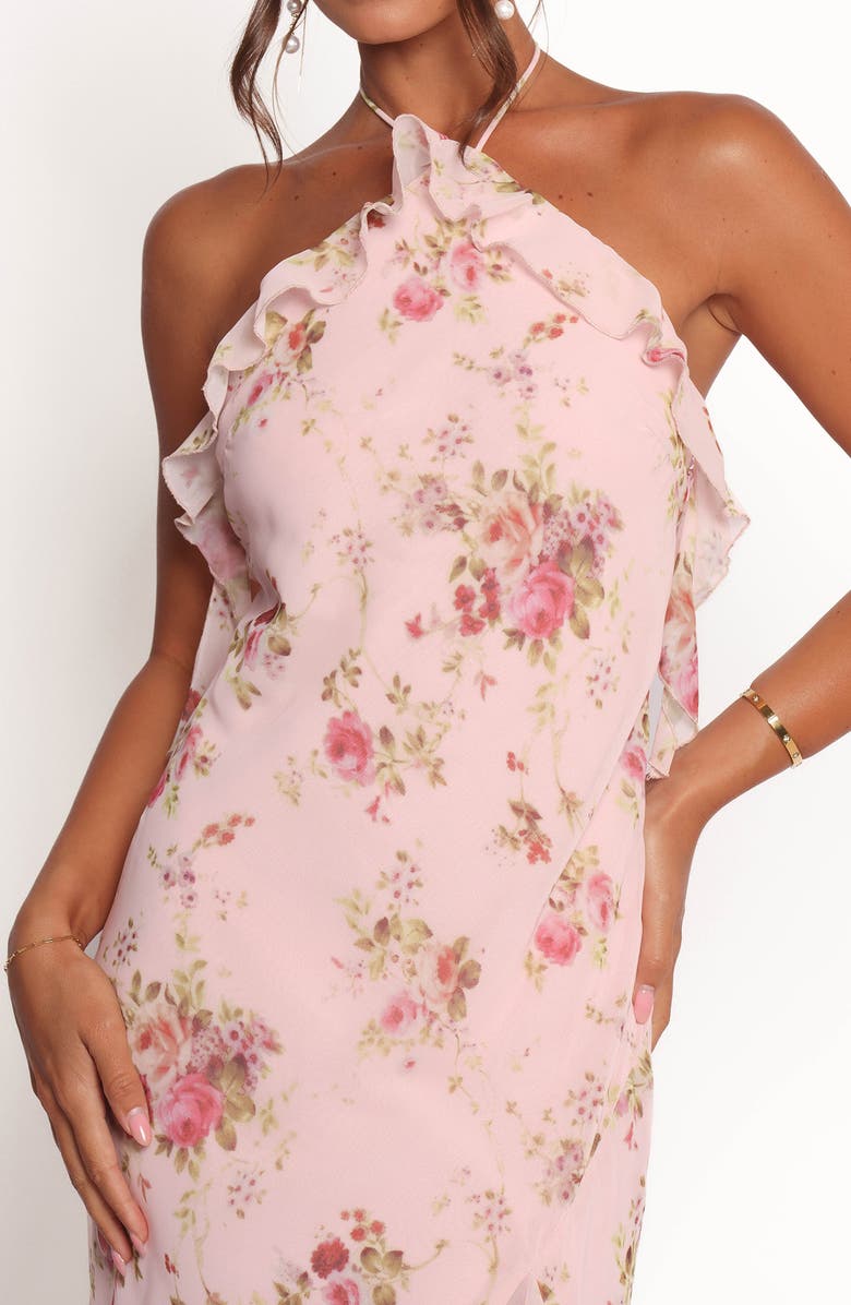 Petal & Pup Patricia Ruffle Detail Halter Neck Maxi Dress, Alternate, color, Pale Pink Floral