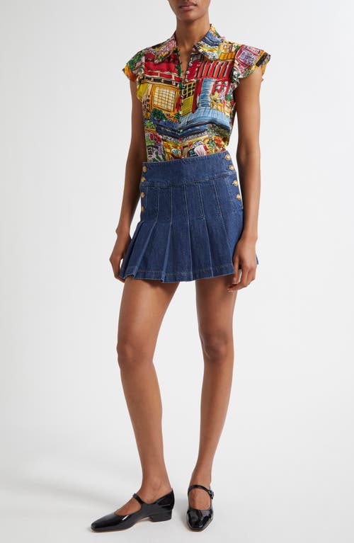 Alice And Olivia Vacation Dreams Martel Flutter-sleeve Blouse In Vacation Dreams