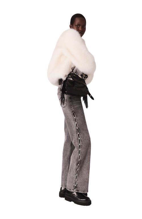 Maje Beaded Wide-leg Jeans In Gray