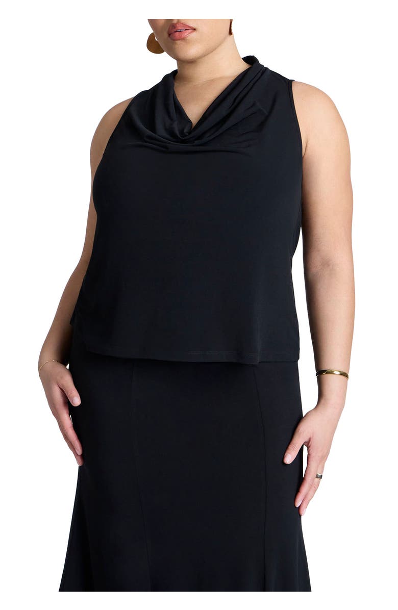 ELOQUII Cowl Halter Top, Main, color, Black Onyx