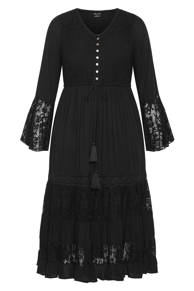 Dulce Lace Detail Long Sleeve Maxi Dress, Alternate, color, BLACK