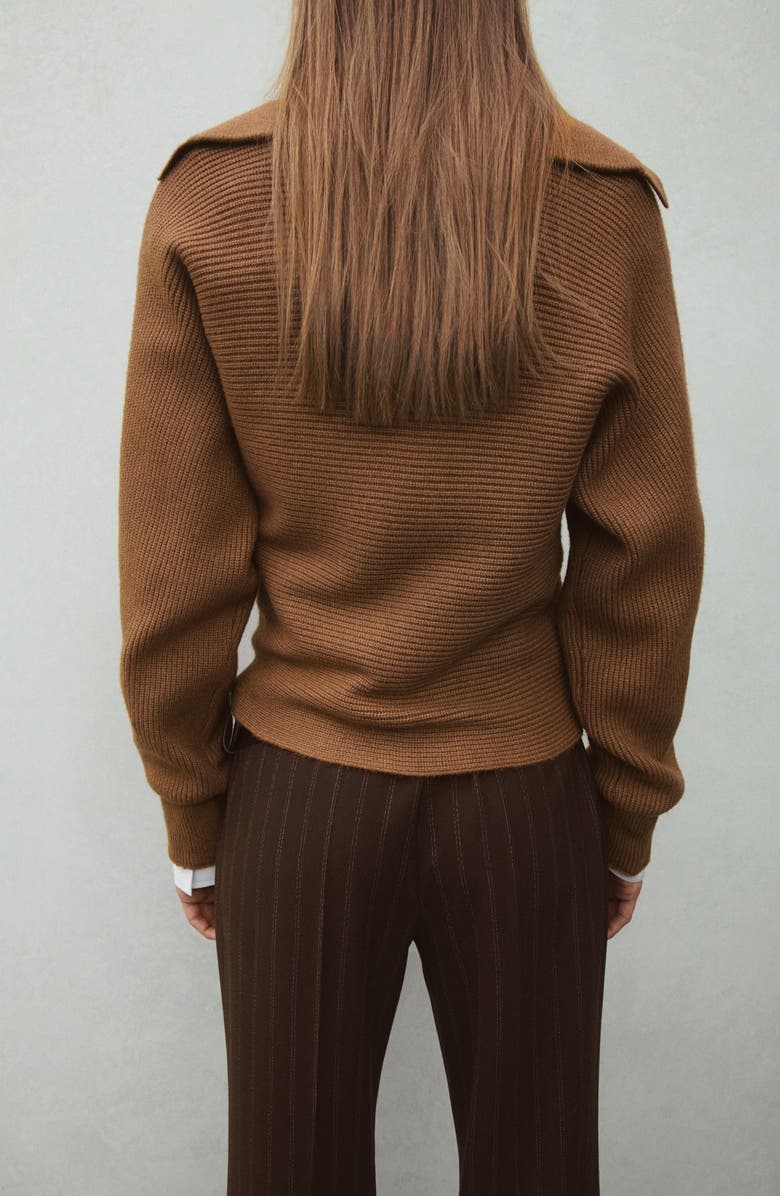 MANGO Rib Johnny Collar Sweater, Alternate, color, Tobacco Brown