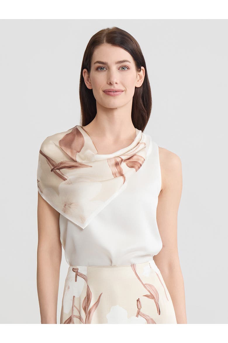 Floral Print Silk Scarf, Main, color, Biscotti/Charmeuse/White