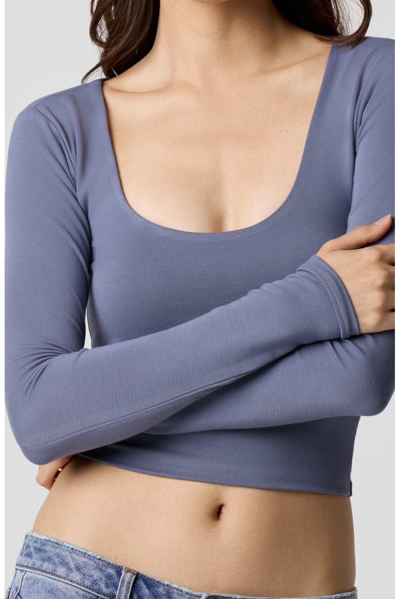 Power Mesh Plunge Long Sleeve T-Shirt, Alternate, color, BLUE GRISAILLE