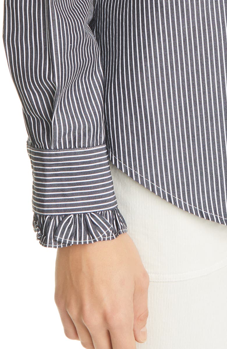 Nili Lotan Lydia Stripe Ruffle Trim Shirt, Alternate, color,