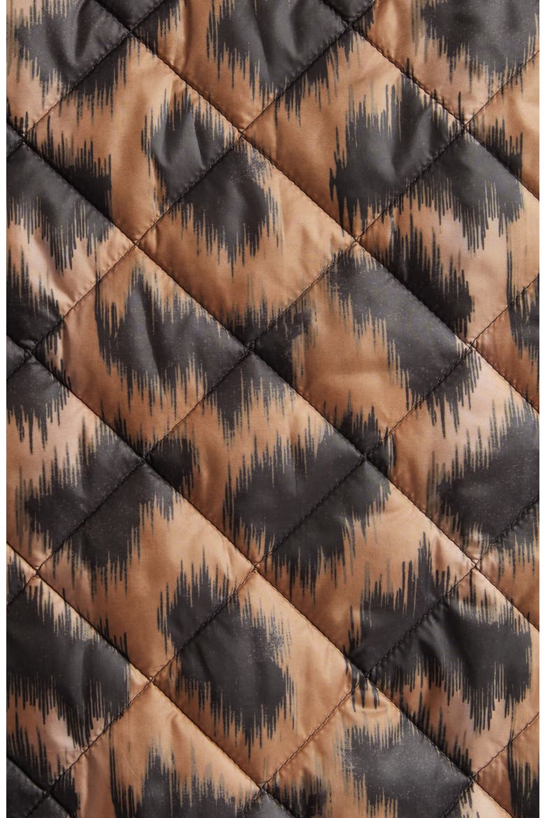 Print Quilted Down Jacket, Alternate, color, DARK BROWN