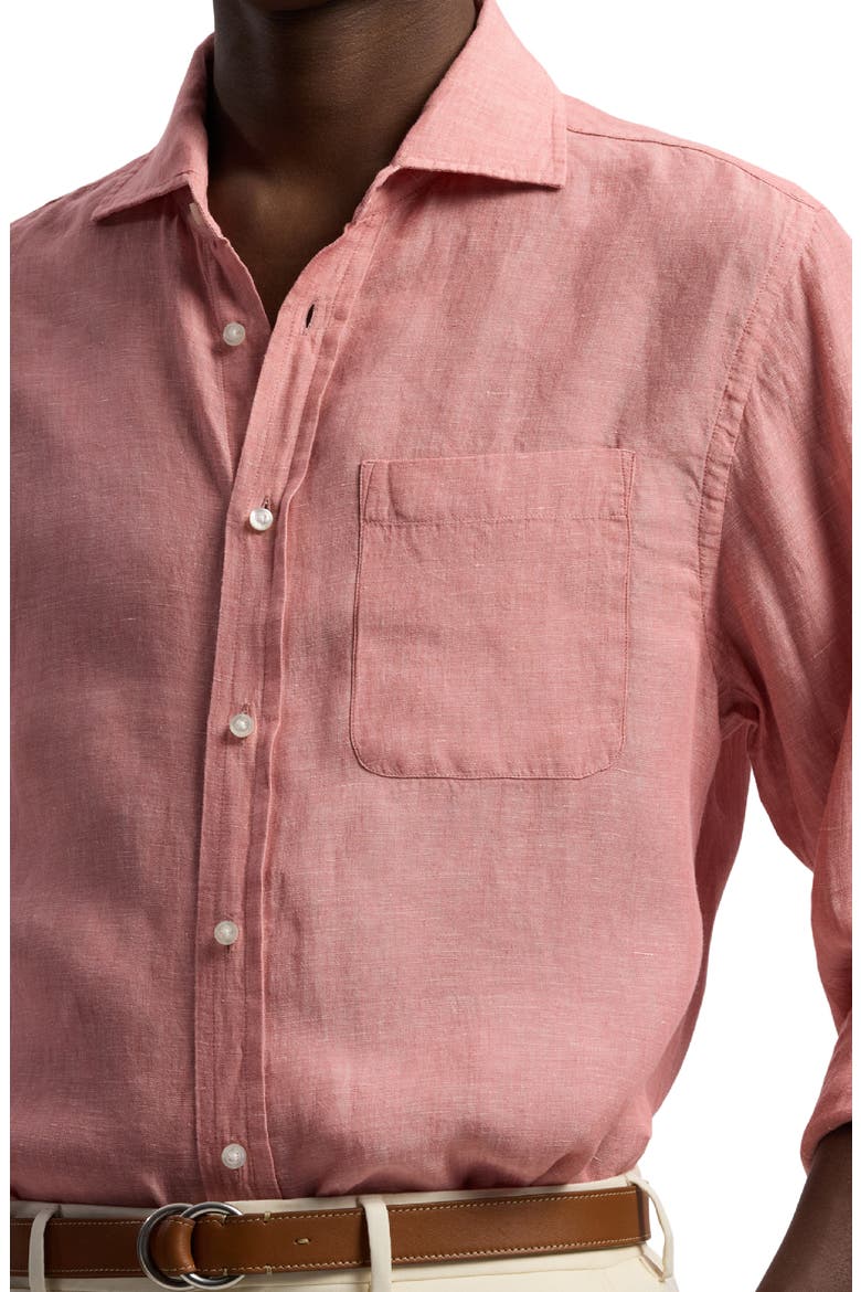 Lightweight Linen Chambray Button-Up Shirt, Alternate, color, RASPBERRY