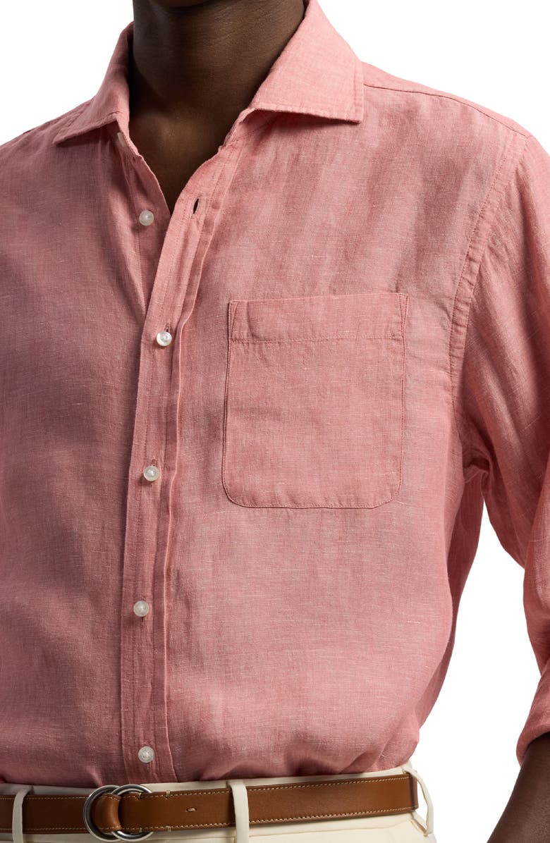 Ralph Lauren Purple Label Lightweight Linen Chambray Button-Up Shirt, Alternate, color, Raspberry