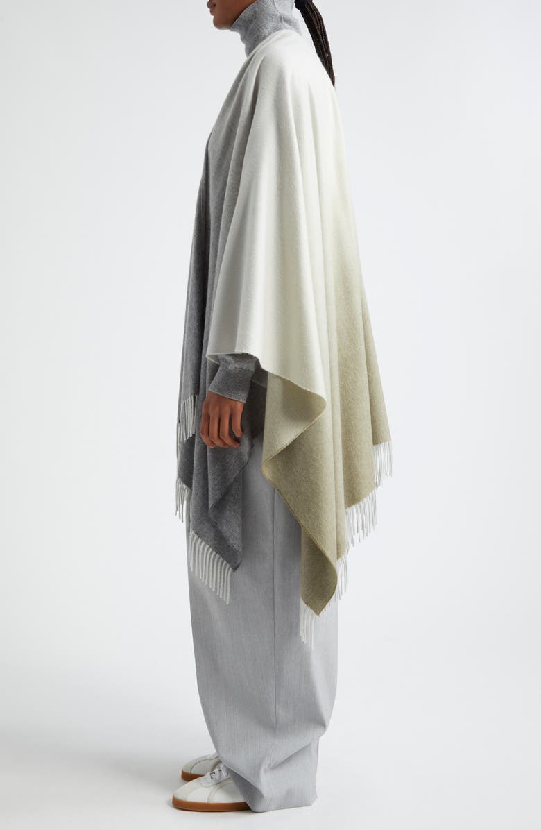 Johnstons of Elgin Ombré Fringe Trim Cashmere Cape, Alternate, color, Olive / Grey