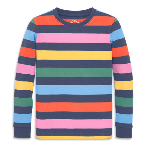 Kids Organic Long Sleeve Pj Top In Stripe
