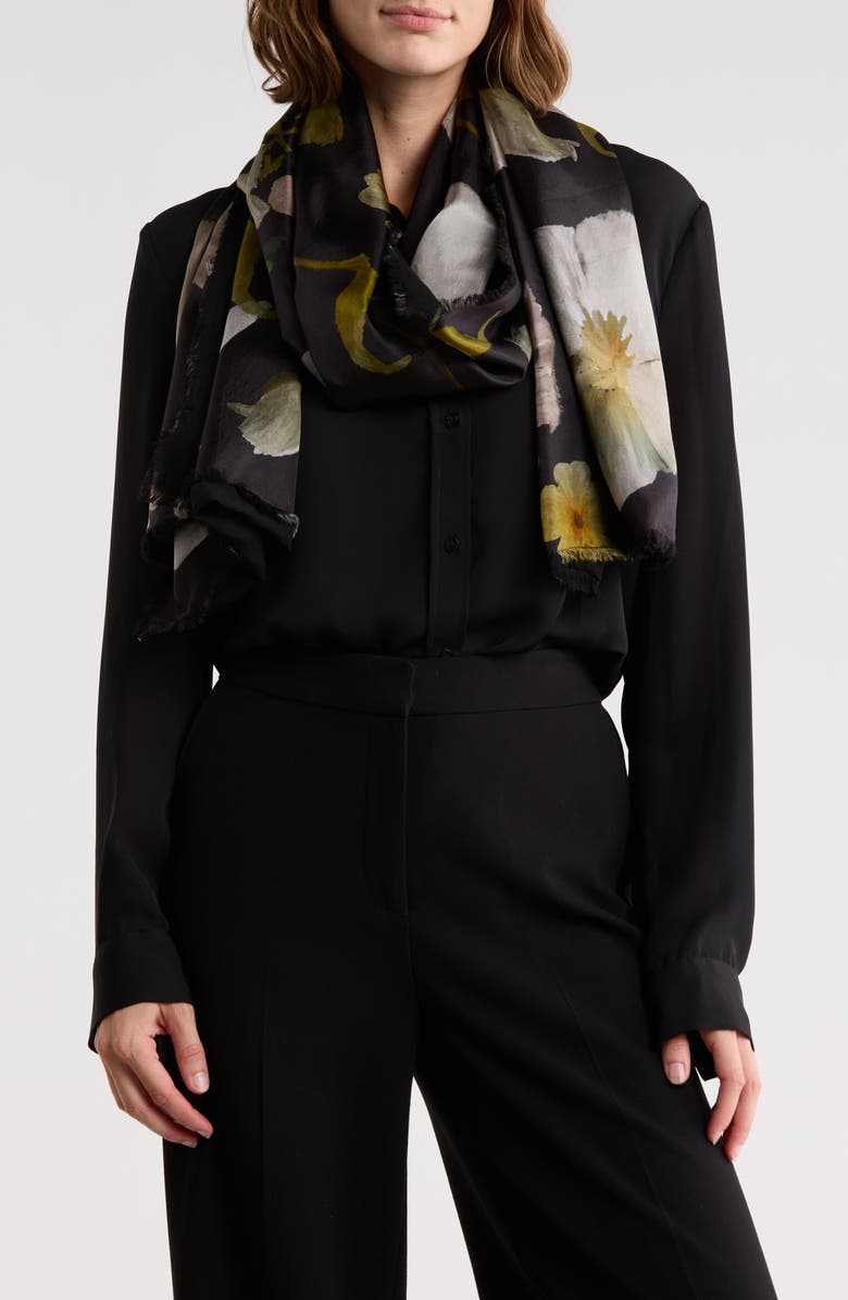 Ted Baker London Floral Large Silk Scarf, Main, color, Black