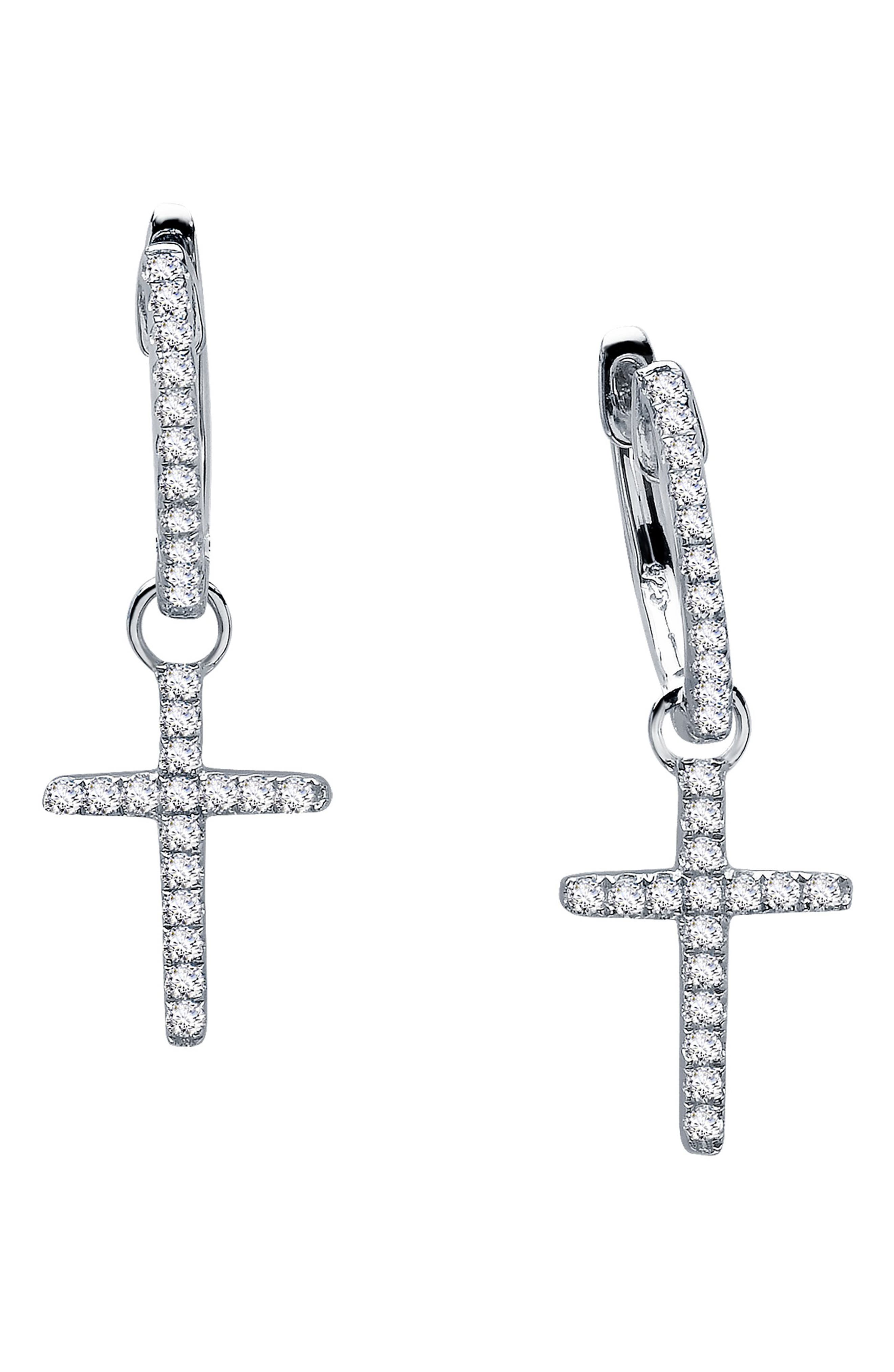 Lafonn Pavé Simulated Diamond Cross Drop Huggie Hoop Earrings