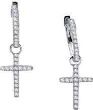 Lafonn Pavé Simulated Diamond Cross Drop Huggie Hoop Earrings