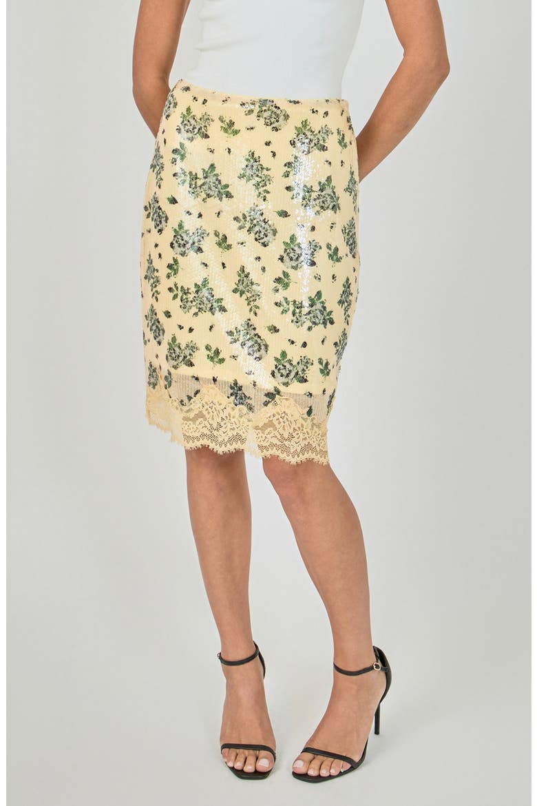 Floral Sequin Skirt with Lace Hem, Alternate, color, LEMON MULTI