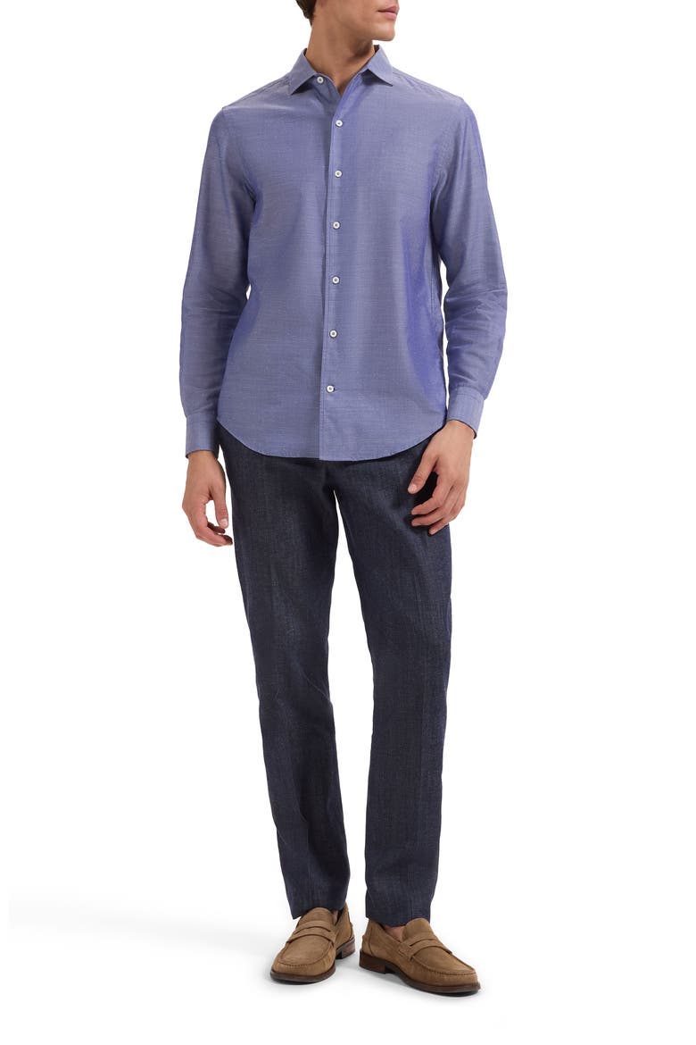 Axel Shaped Fit Cotton Blend Button-Up Shirt, Alternate, color, INDIGO
