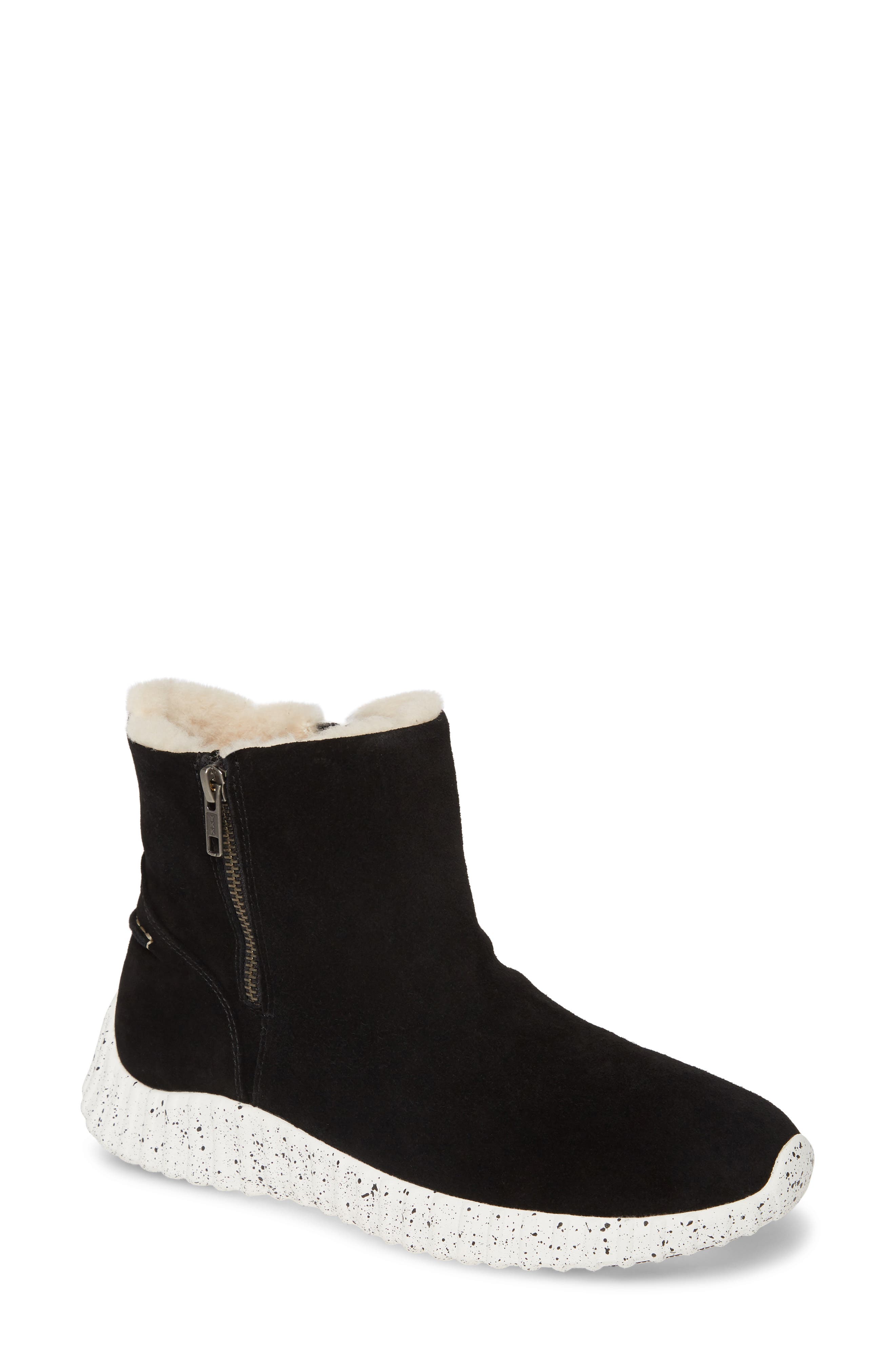 Kimberly Waterproof Genuine Shearling Lined Sneaker Bootie, Main, color, BLACK SUEDE