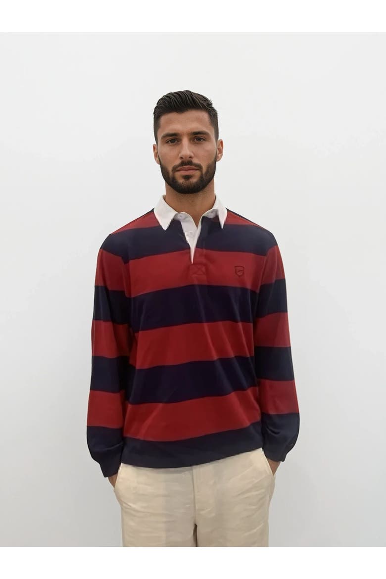 Ivy Stripe Rugby Shirt, Main, color, Burgundy / Navy