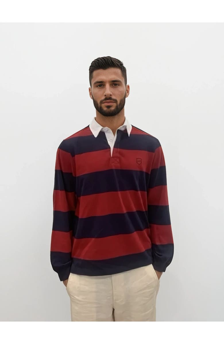 Ledger & Ford Ivy Stripe Rugby Shirt, Main, color, Burgundy / Navy