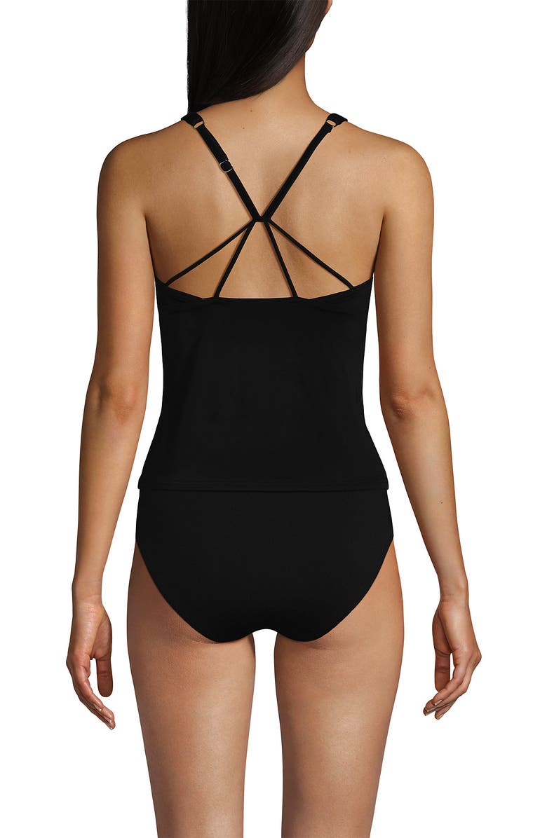 Lands' End D-Cup Tugless High Neck Strappy Back Tankini Swimsuit Top, Alternate, color, Black