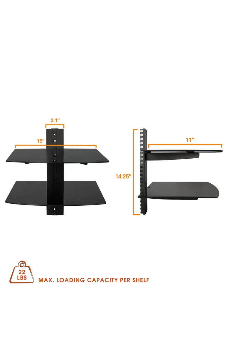 Megamounts Tempered Glass Double Shelf Single Stud Wall Mount, Alternate, color, 