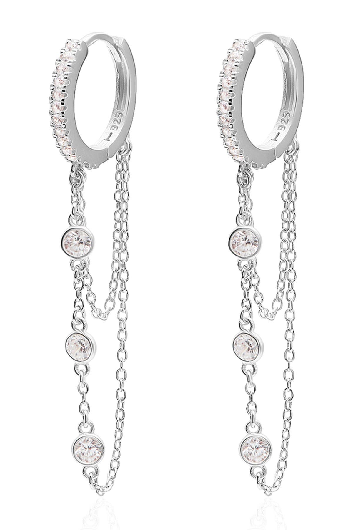 GABI RIELLE Sterling Silver Dangle Pave Huggie Earrings