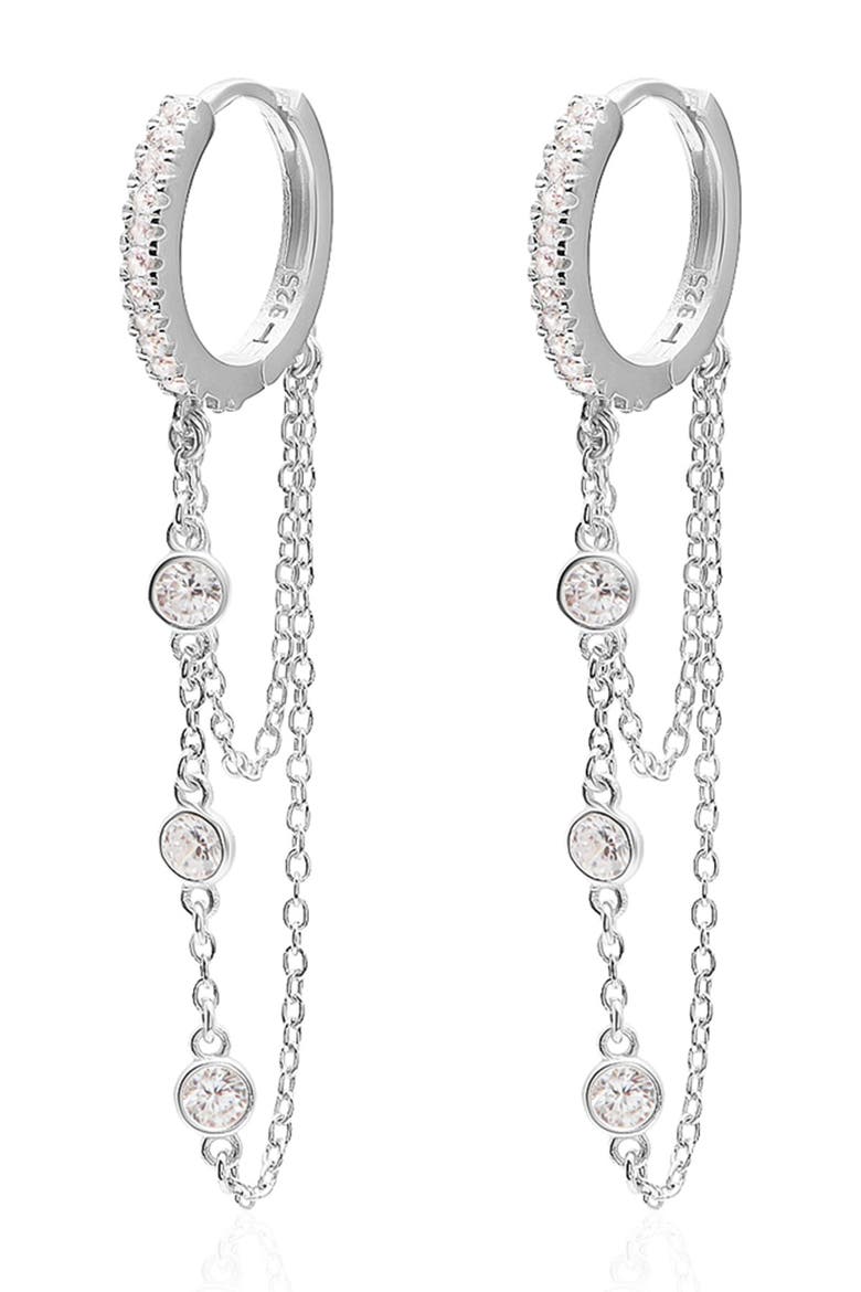 Sterling Silver Dangle Pave Huggie Earrings, Main, color, SILVER