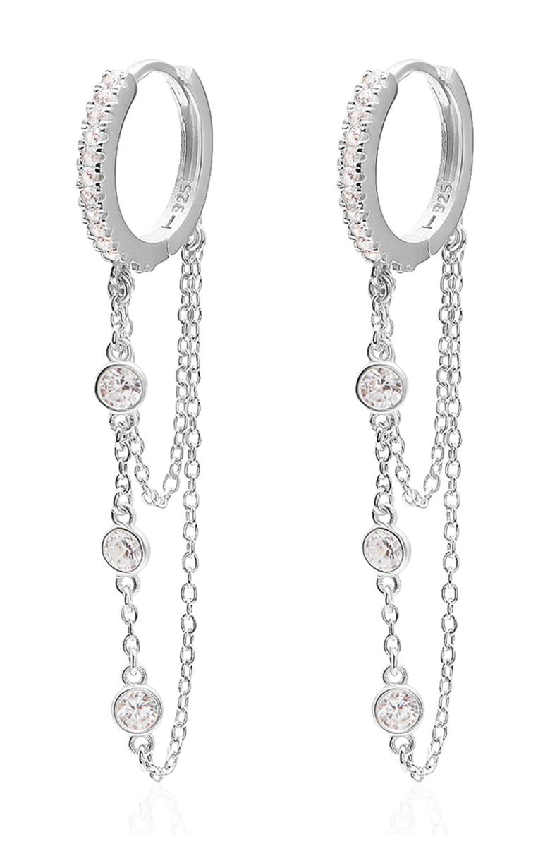 GABI RIELLE Sterling Silver Dangle Pave Huggie Earrings, Main, color, Silver
