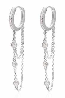 GABI RIELLE Sterling Silver Dangle Pave Huggie Earrings