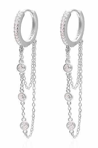GABI RIELLE Sterling Silver Dangle Pave Huggie Earrings