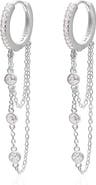 GABI RIELLE Sterling Silver Dangle Pave Huggie Earrings