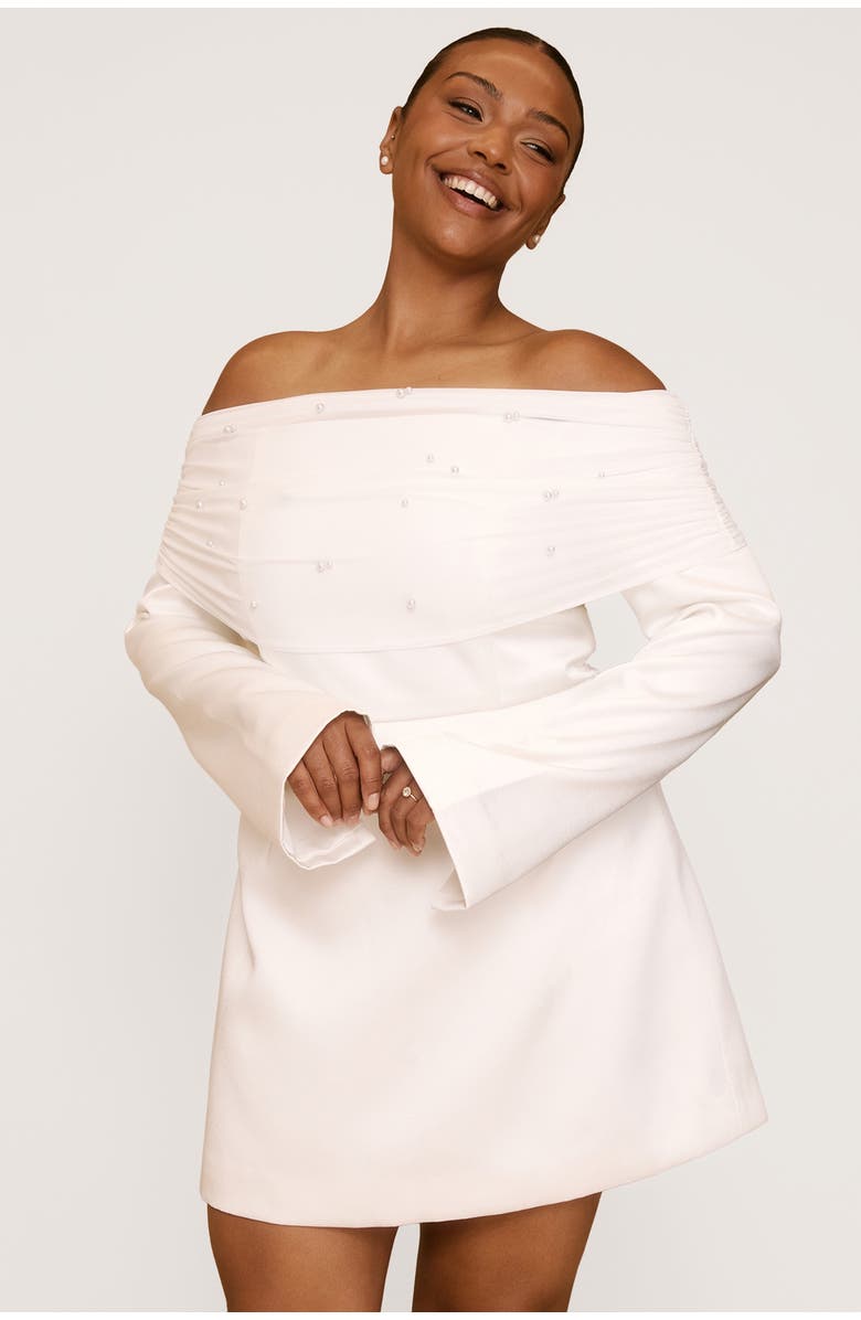 Six Stories Bardot Mini Dress, Main, color, Soft White