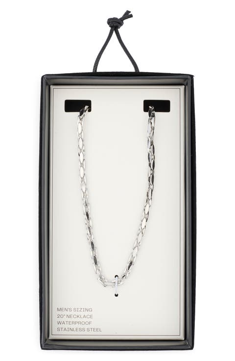 Men's Stainless Steel Marquis Link Chain Neckalce