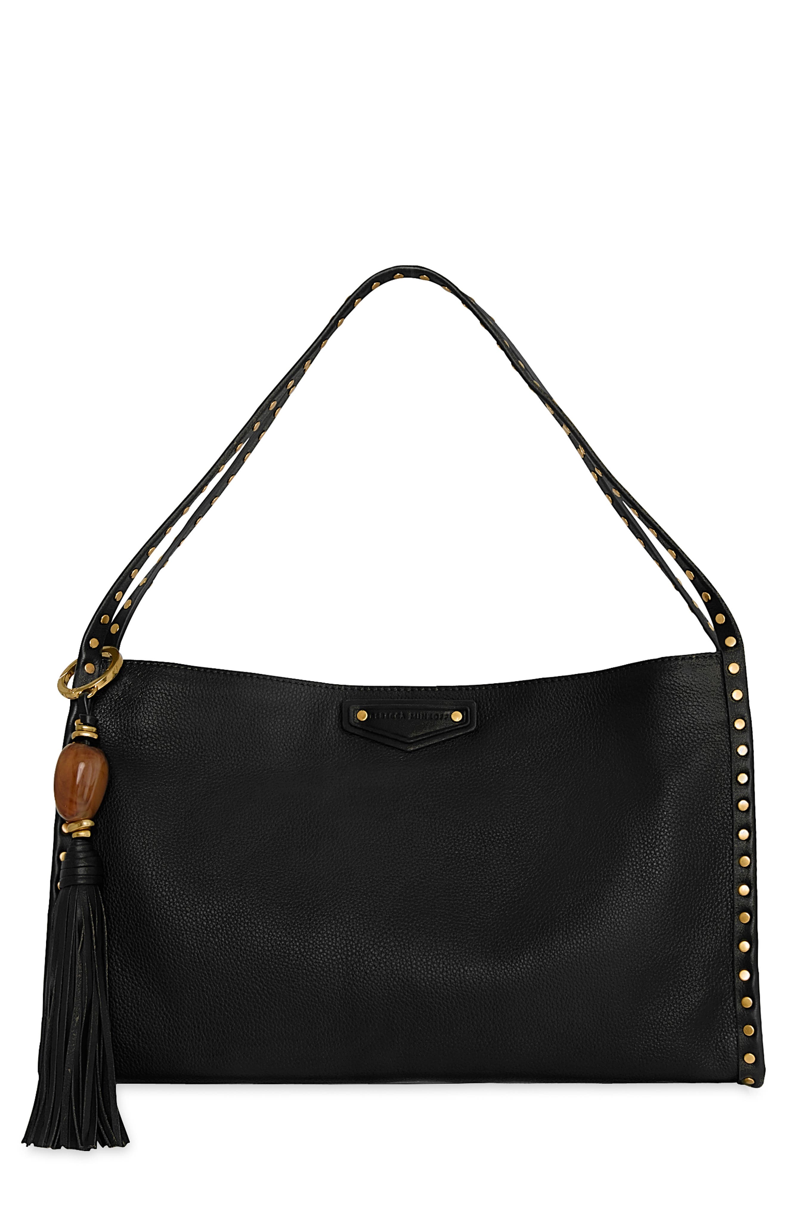 Dylan Leather Shoulder Bag, Main, color, BLACK