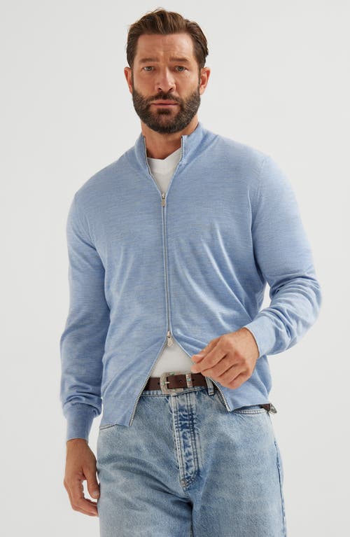 Brunello Cucinelli Zip-neck Lightweight Cardigan In Blue