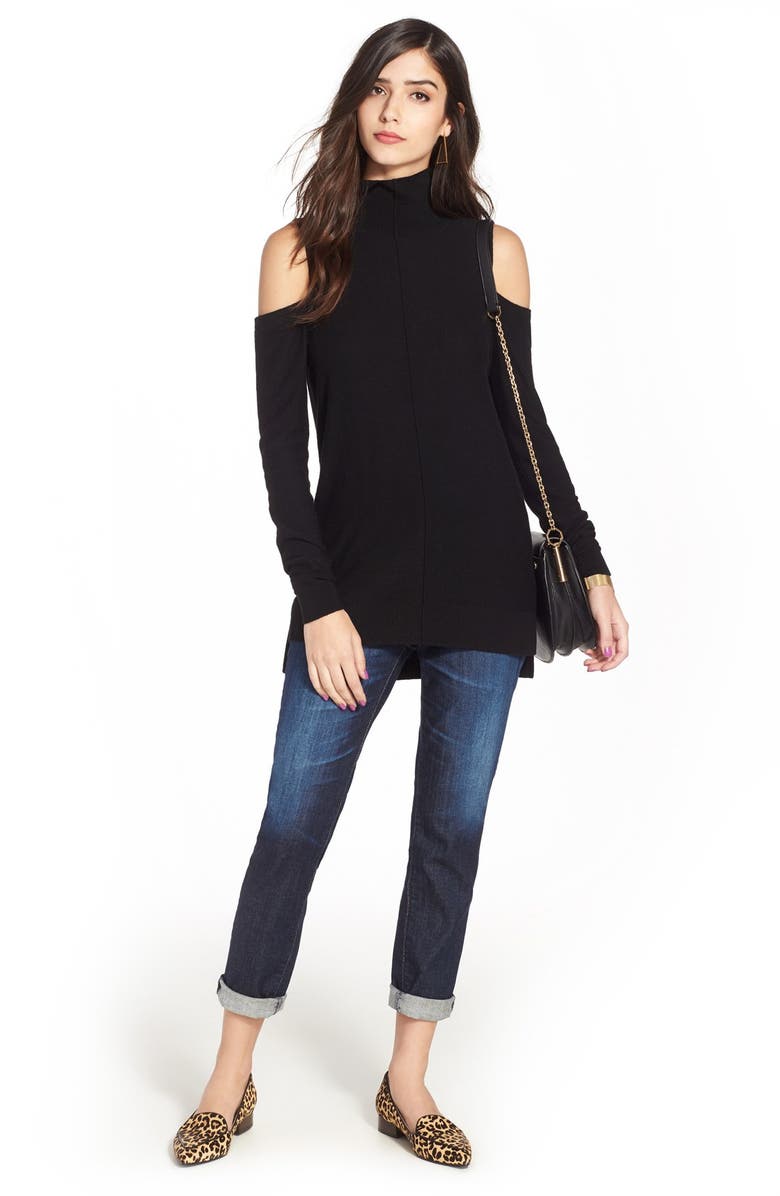 Trouvé Funnel Neck Cold Shoulder Sweater, Alternate, color, 